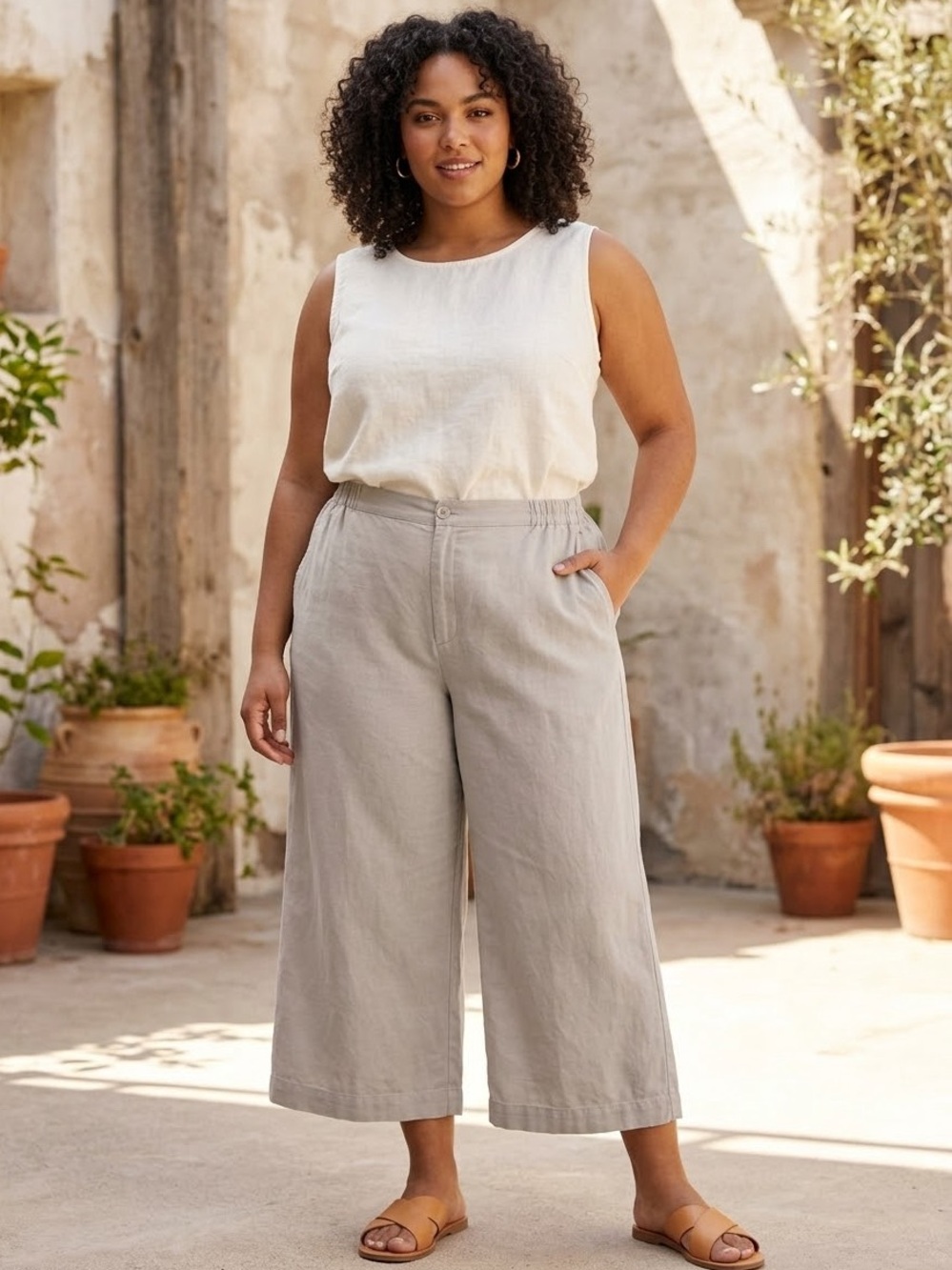 Bagatelle Wide-Leg Cropped Linen Pants Resort Style Euro